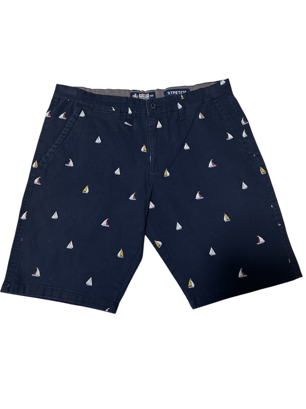 Rugby University Navy Sailboat Print Stretch Shorts Men’s Size 30